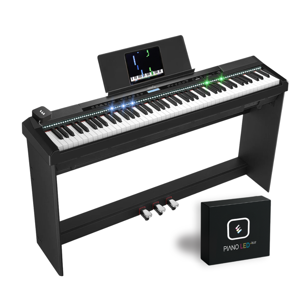 Pédalier à trois pédales d'un piano numérique avec la pédale gauche enfoncée